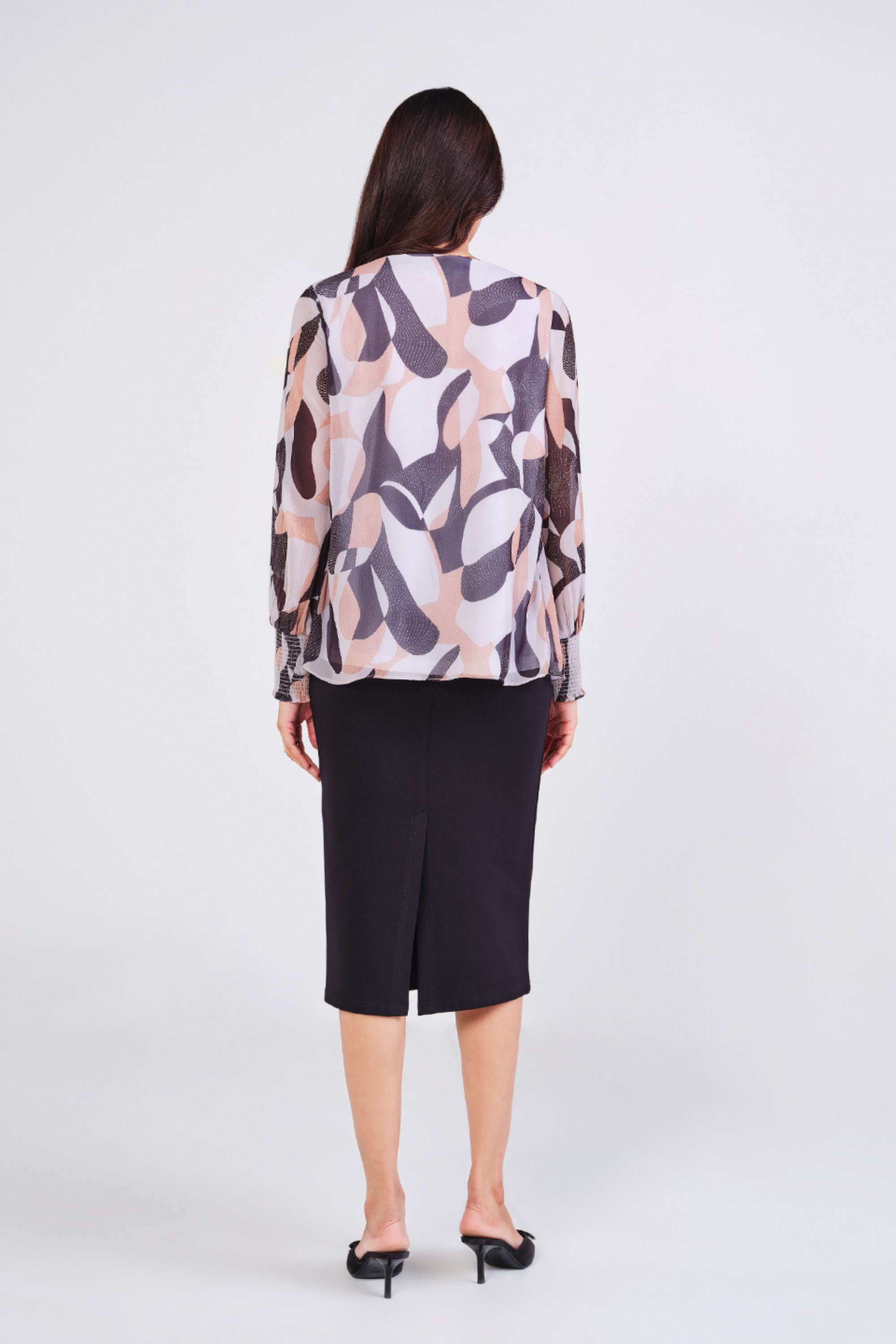 Printed-Polyester-V-Neck-Women-s-Top