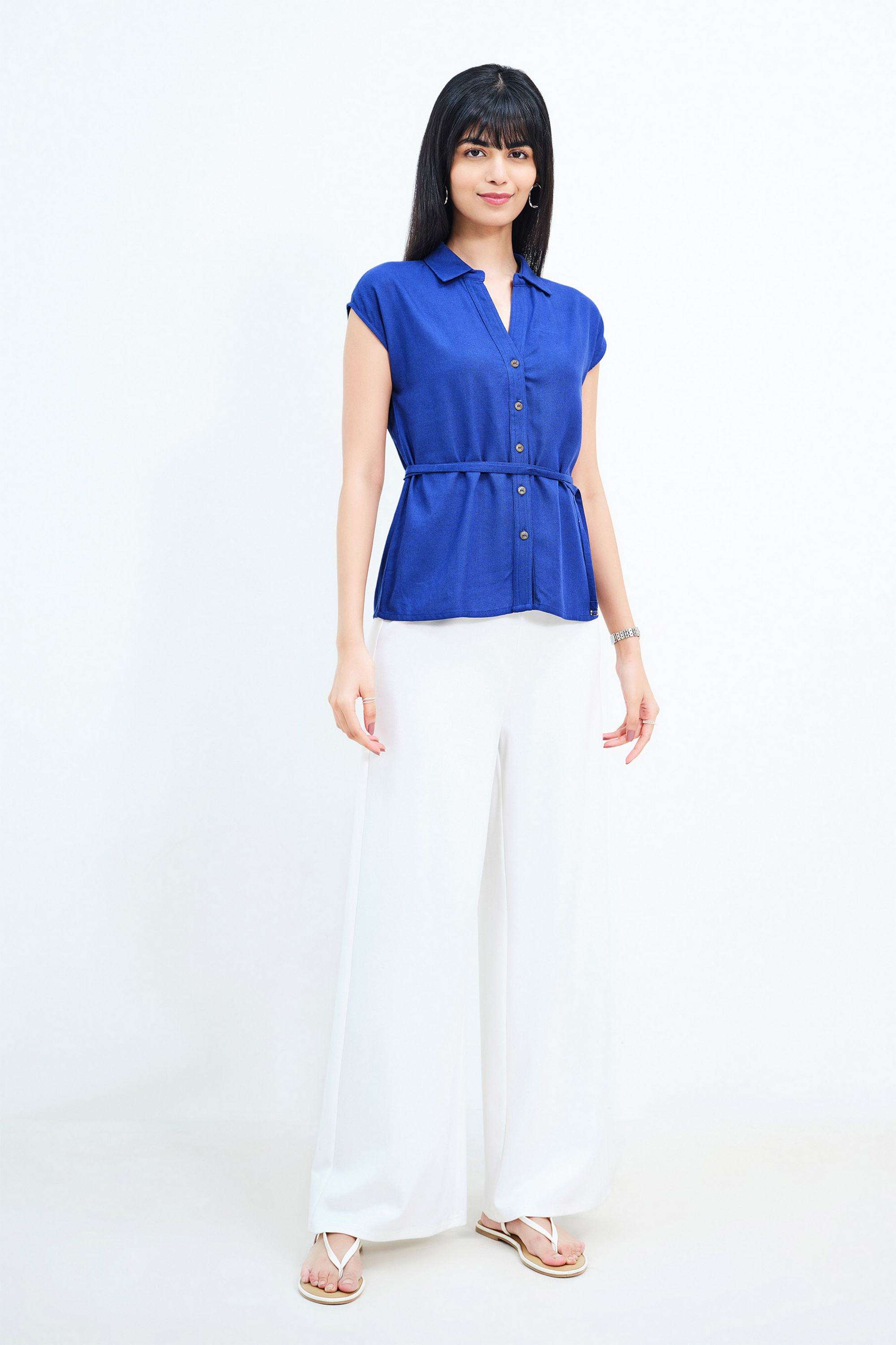 Solid-Blended-Fabric-Women-s-Shirt