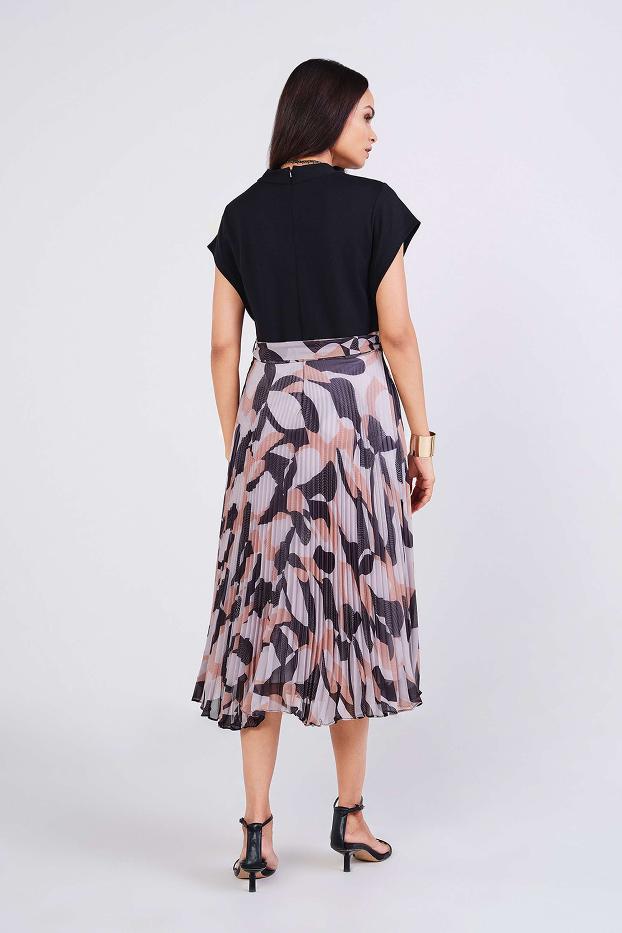 Abstract-Polyester-V-Neck-Women-s-Midi-Dress