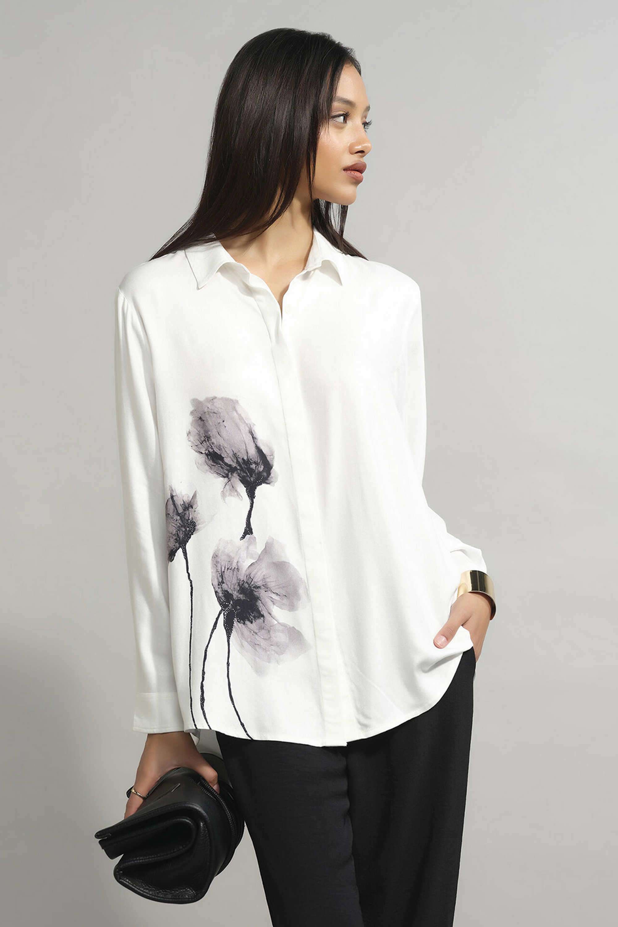 Floral-Classic-Collar-Viscose-Women-s-Formal-Wear-Shirt