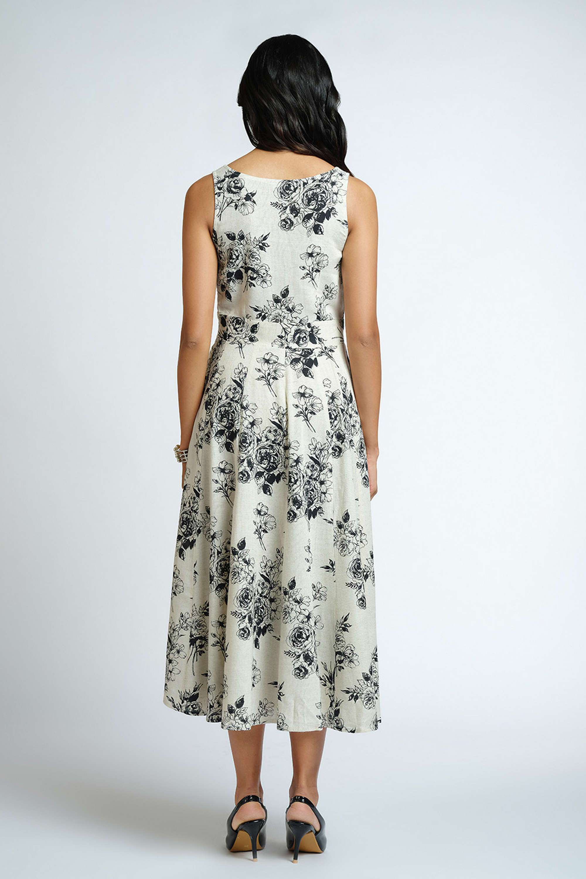 Printed-Viscose-Square-Neck-Women-s-Midi-Dress