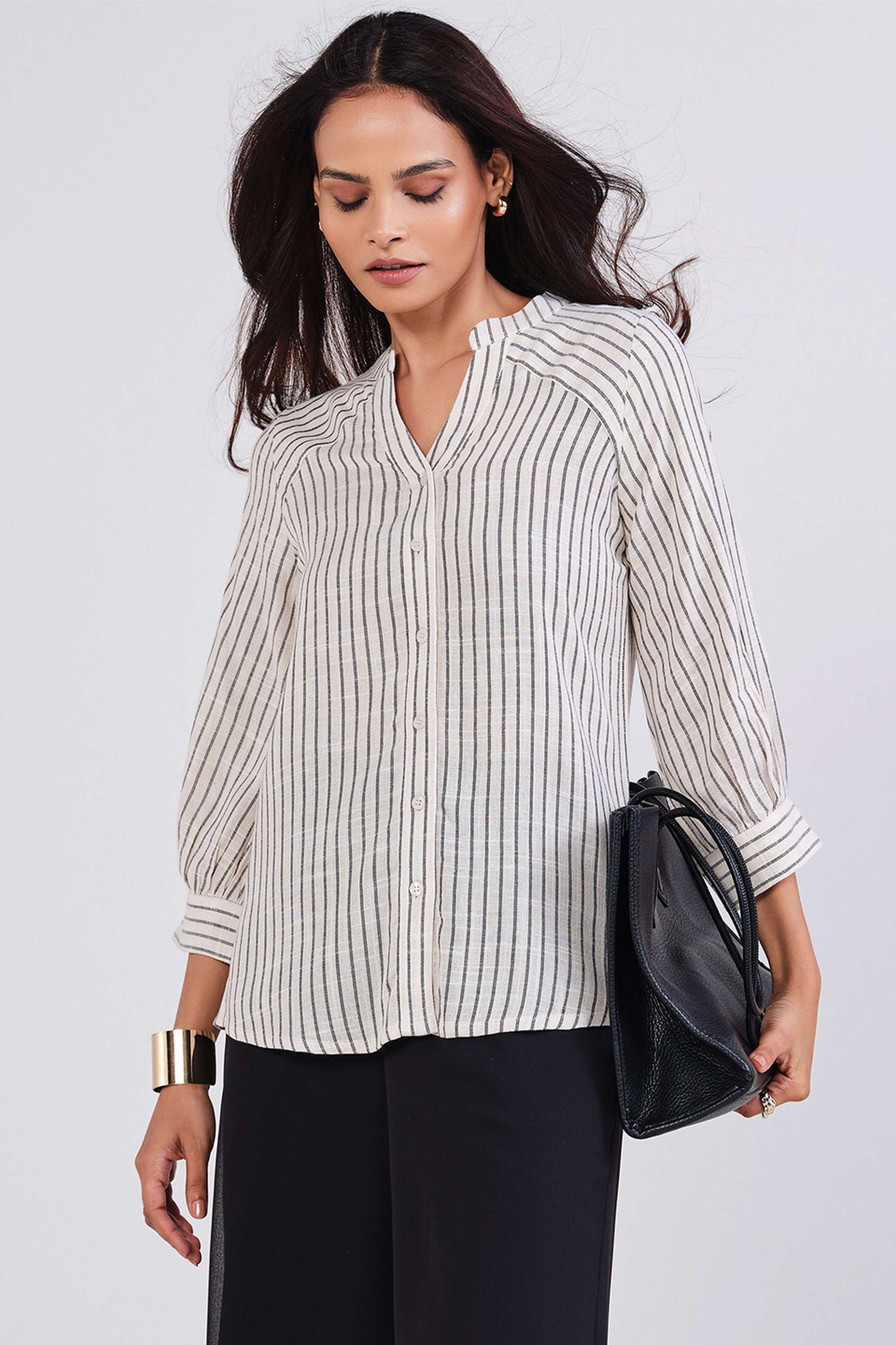 Stripes-Polyester-Regular-Fit-Women-s-Shirt