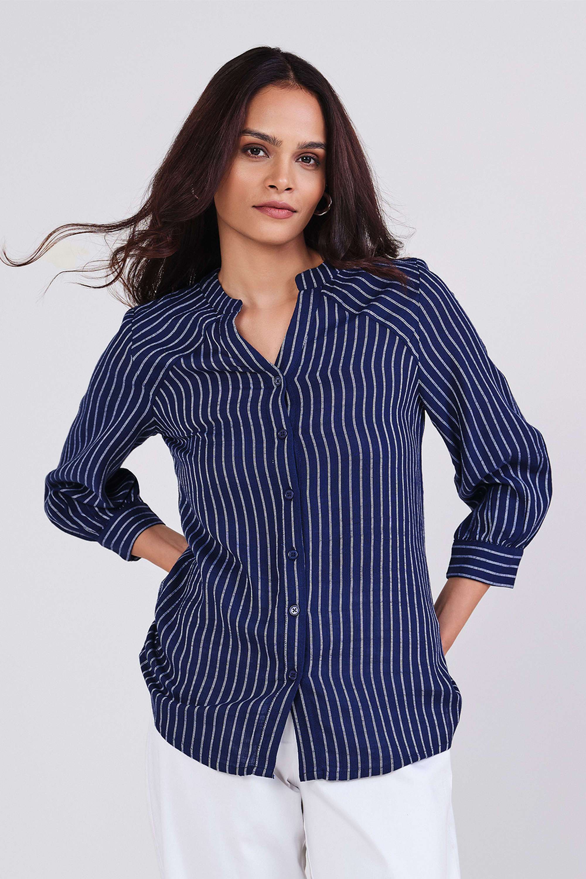 Stripes-Polyester-Regular-Fit-Women-s-Shirt