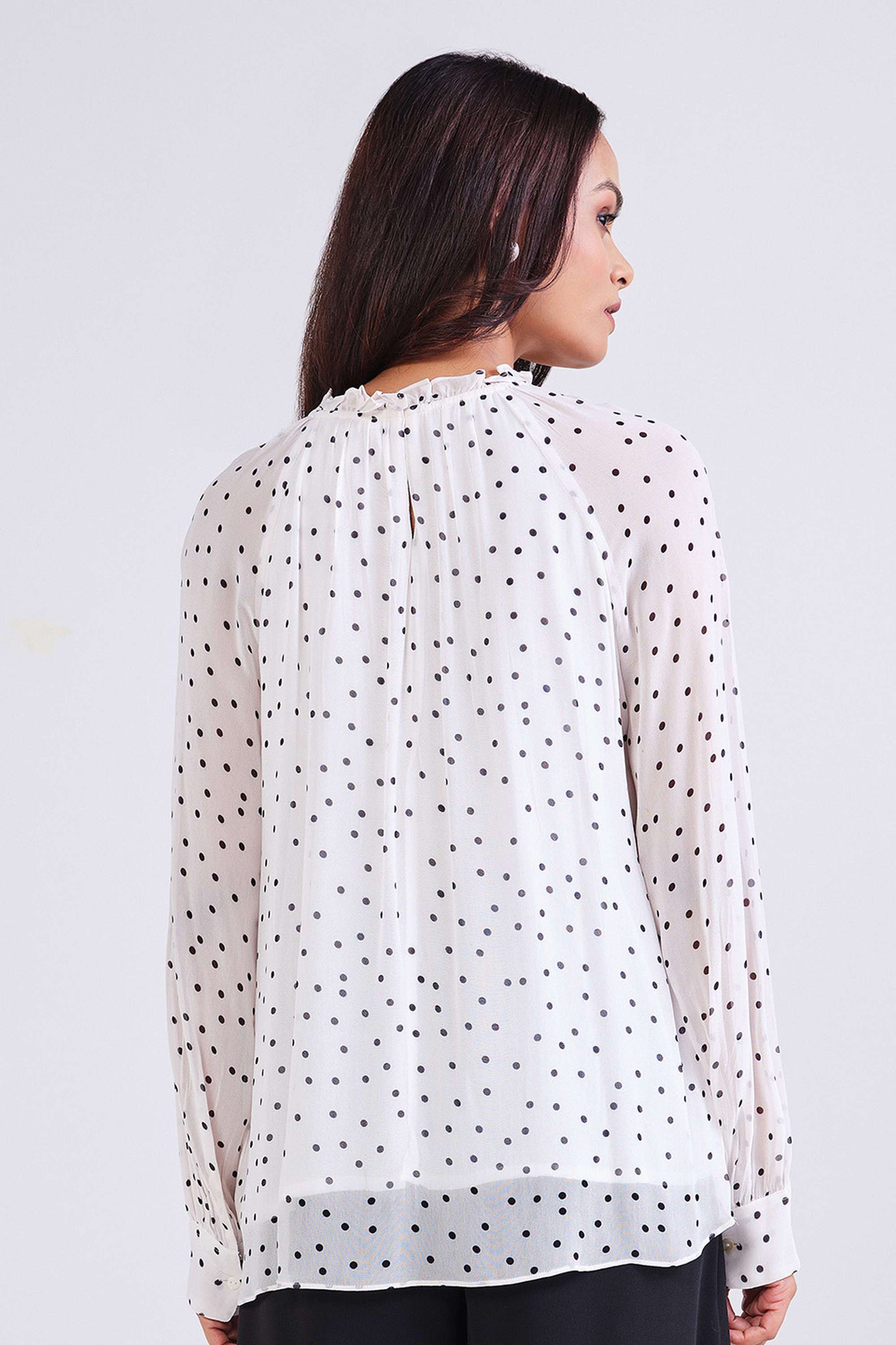 Polka-Dots-Polyester-Round-Neck-Women-s-Top