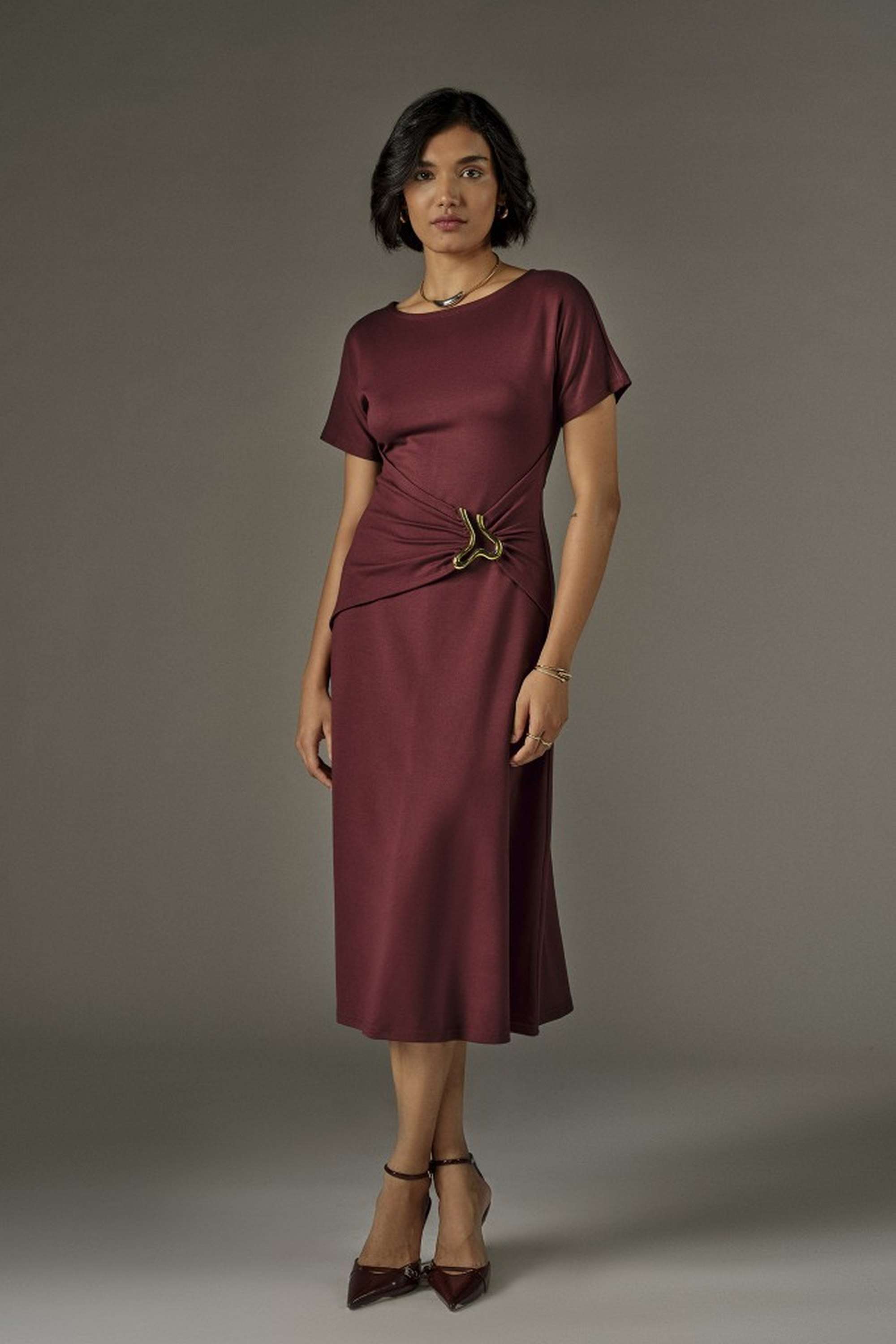 and Solid Rayon Round Neck Women's Midi Dress-picture-35