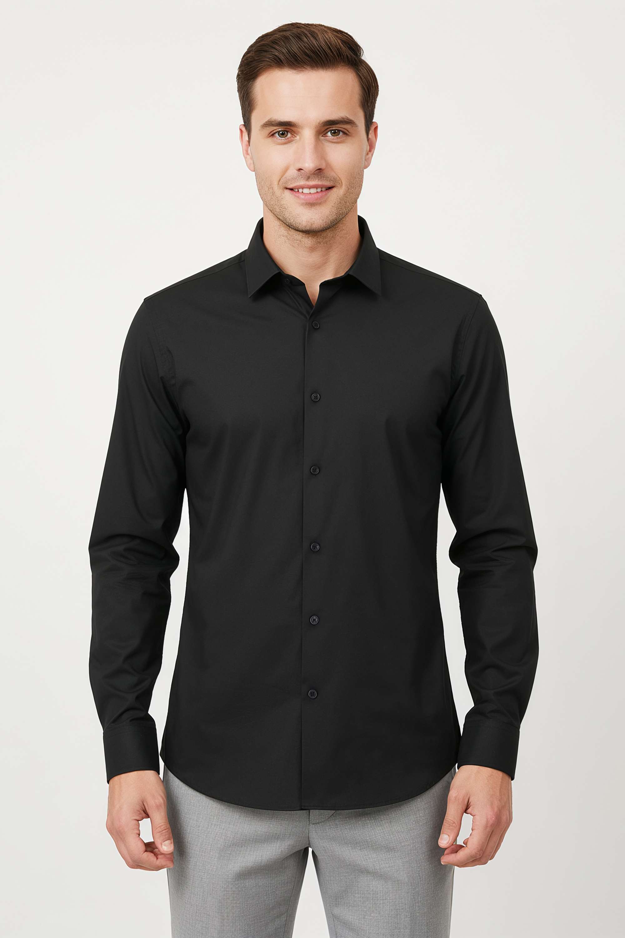 Solid-Cotton-Blend-Slim-Fit-Men-s-Formal-Wear-Shirt