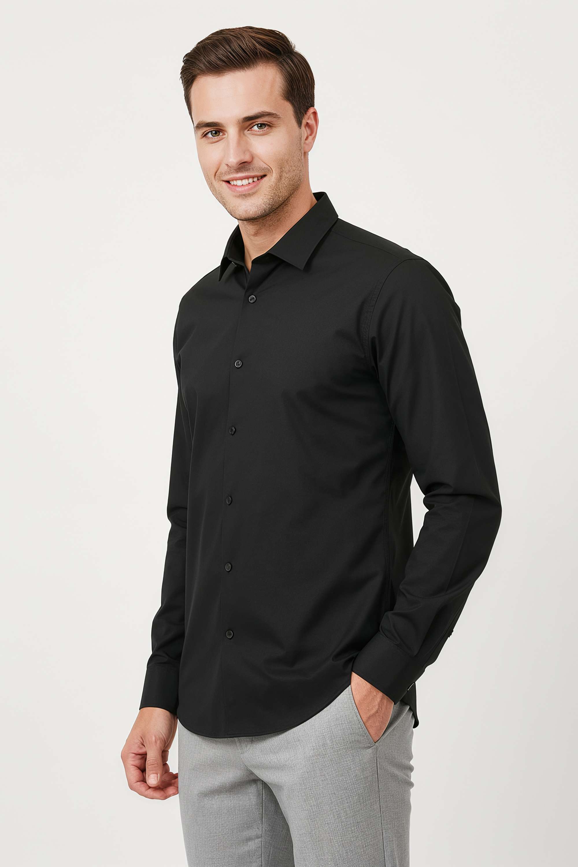 Solid-Cotton-Blend-Slim-Fit-Men-s-Formal-Wear-Shirt