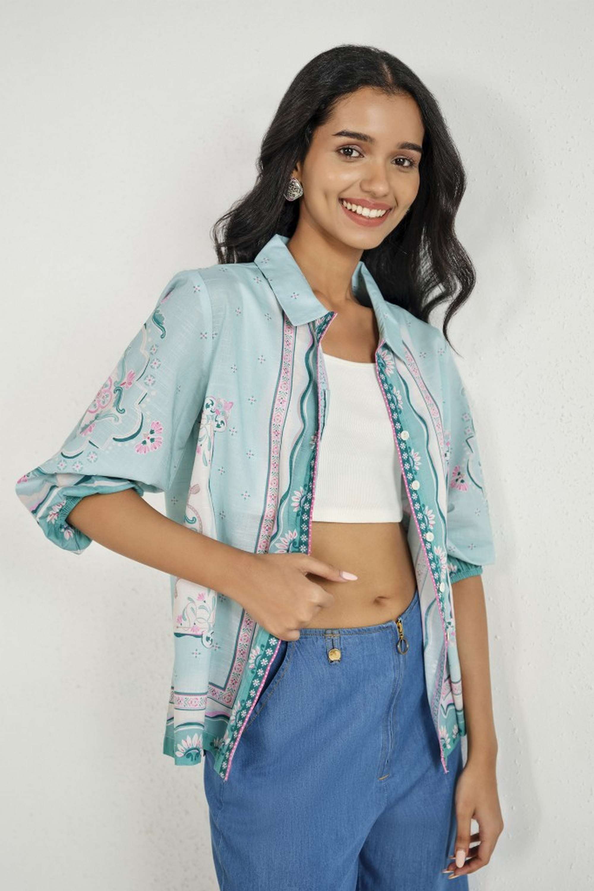 global desi Solid Cotton Collared Women's Top-picture-32