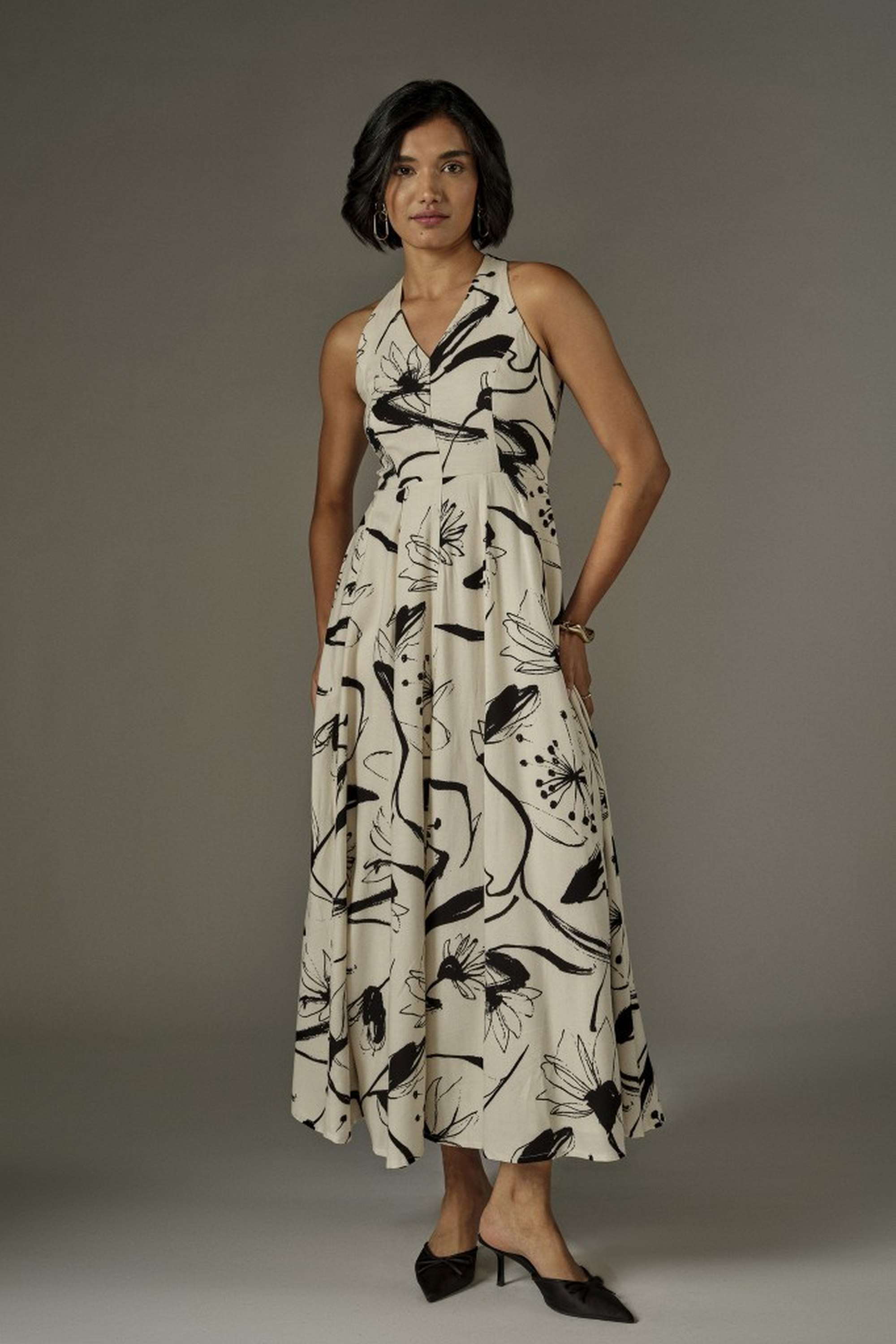 and Solid Viscose V-Neck Women's Midi Dress-picture-20