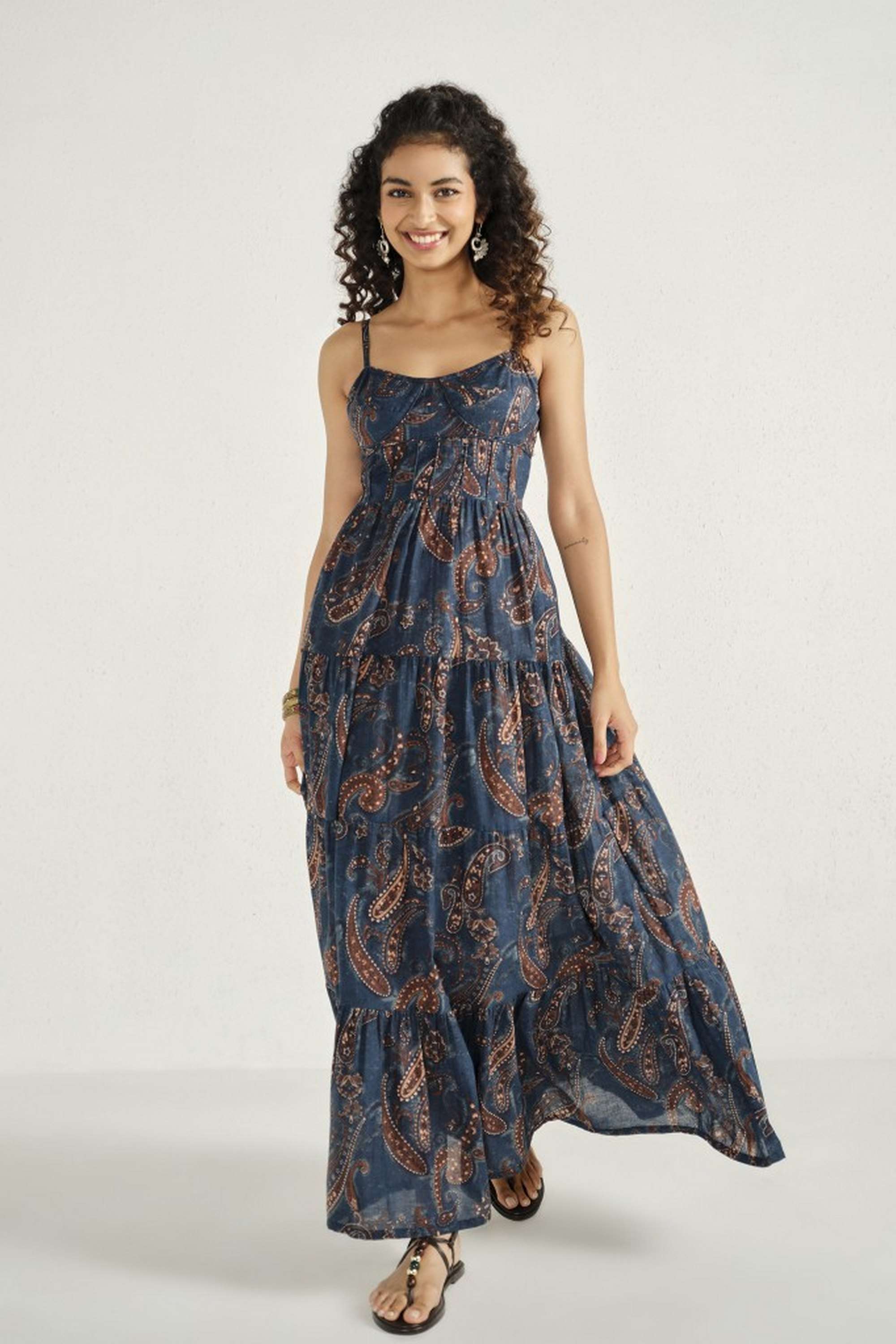 global desi Solid Polyester Square Neck Women's Maxi Dress-picture-21