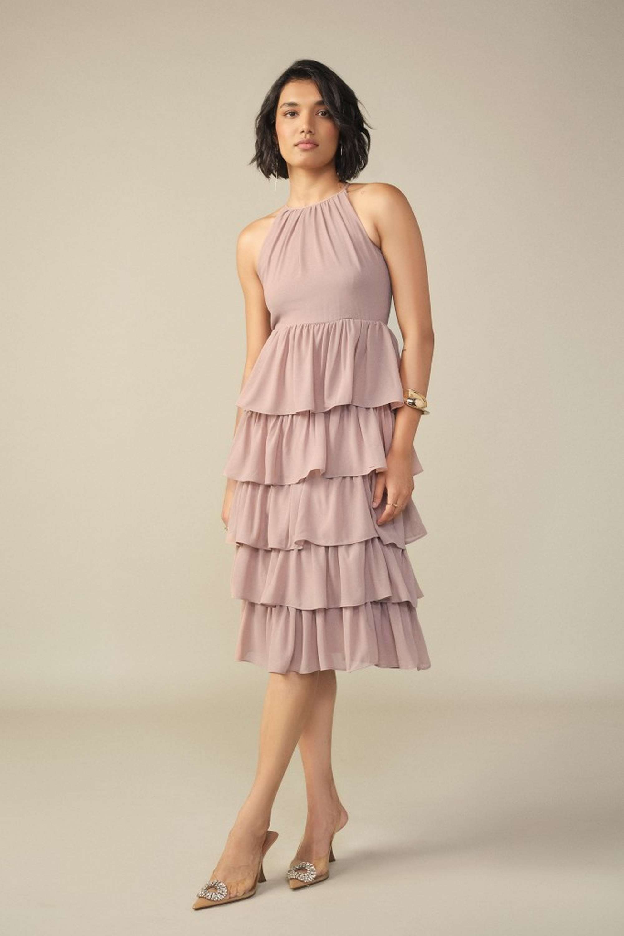 and Solid Cotton Halter Neck Women's Midi Dress-picture-12