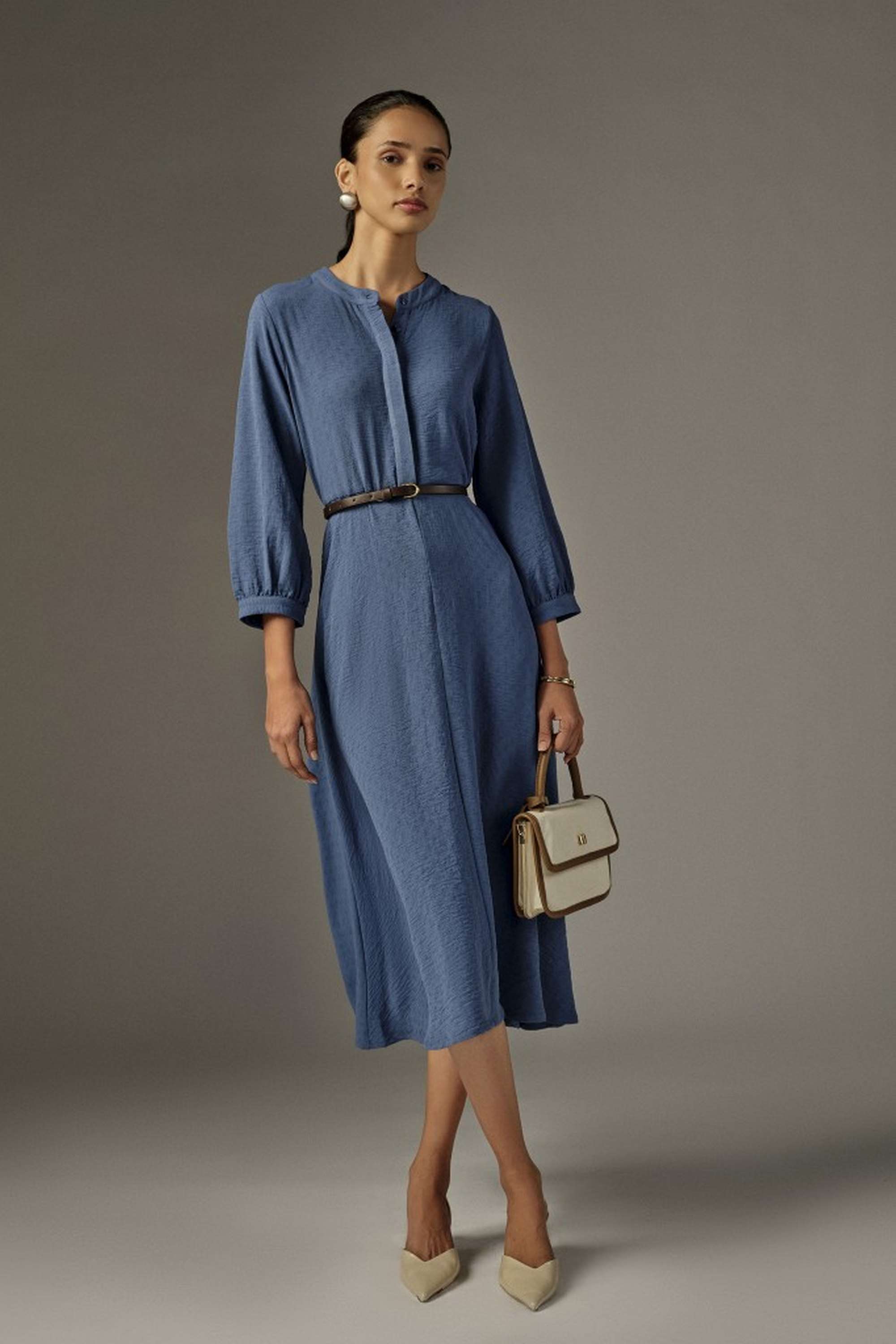 and Solid Polyester Round Neck Women's Midi Dress-picture-38