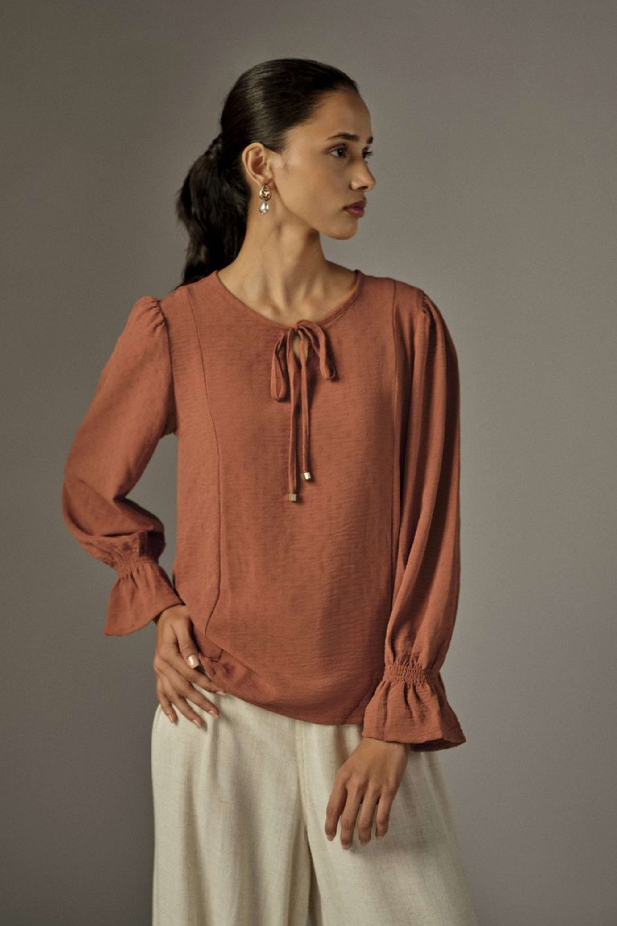 Solid Polyester Round Neck Women's Top-image-26
