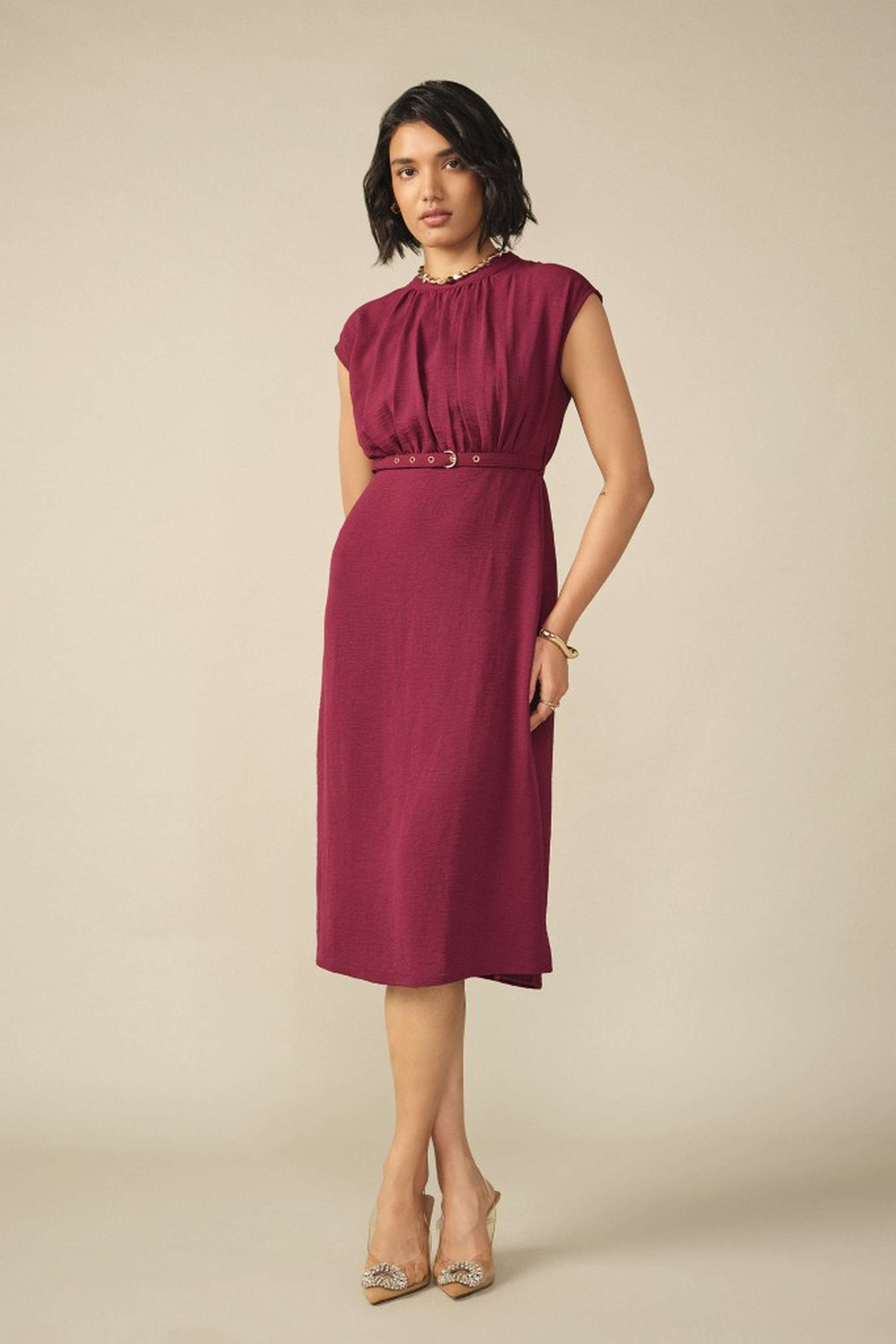 and Solid Polyester Round Neck Women's Midi Dress-picture-36