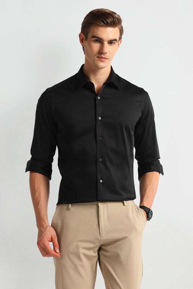 Solid-Cotton-Blend-Slim-Fit-Men-Formal-Wear-Shirt