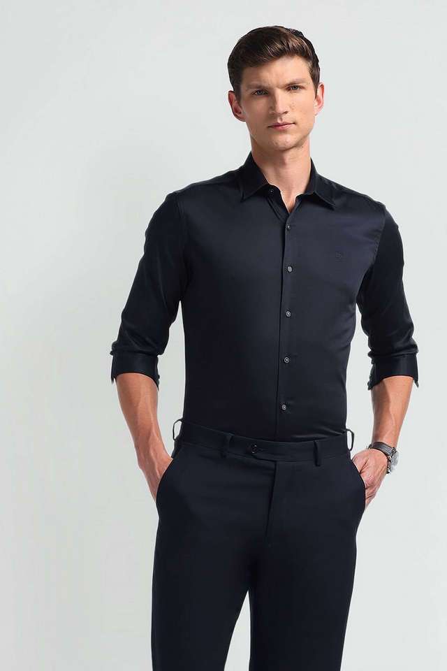 Solid-Cotton-Blend-Slim-Fit-Men-Formal-Wear-Shirt