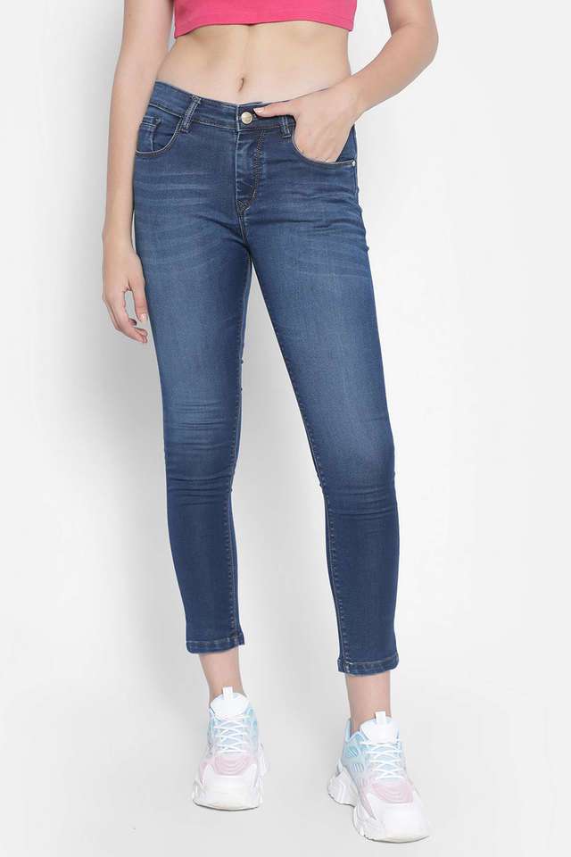 Dark Wash Cotton Blend Slim Fit Women's Jeans-image-7