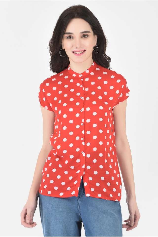 crimsoune club Polka Dots Lyocell Mandarin Women's Casual Shirt-picture-11