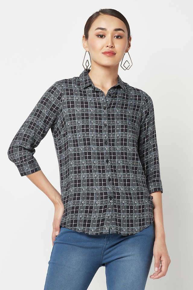 crimsoune club Checks Collared Lyocell Women Casual Wear Shirt-picture-22