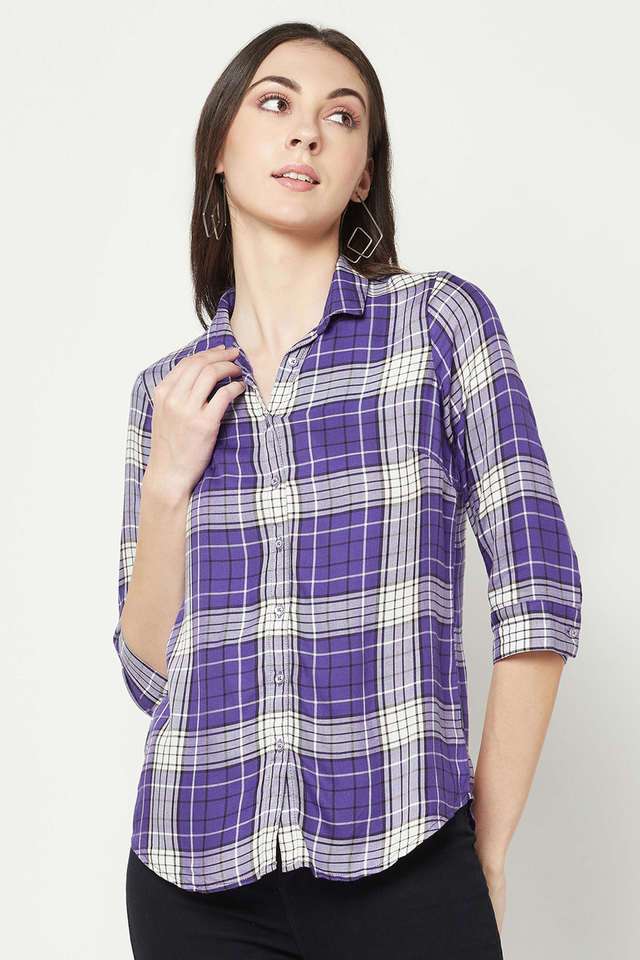 crimsoune club Checks Collared Lyocell Women Casual Wear Shirt-picture-38