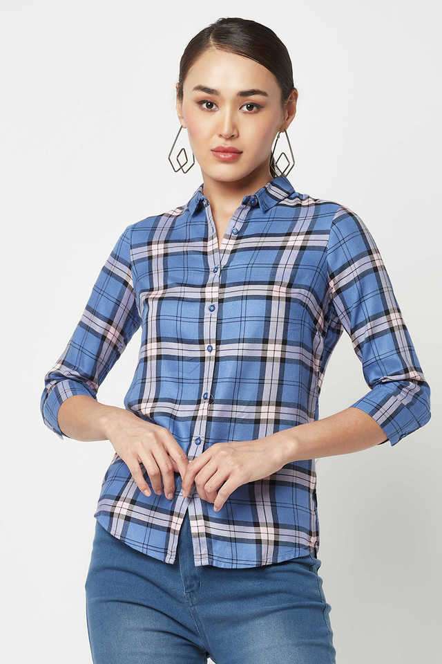 crimsoune club Checks Collared Lyocell Women Casual Wear Shirt-picture-21