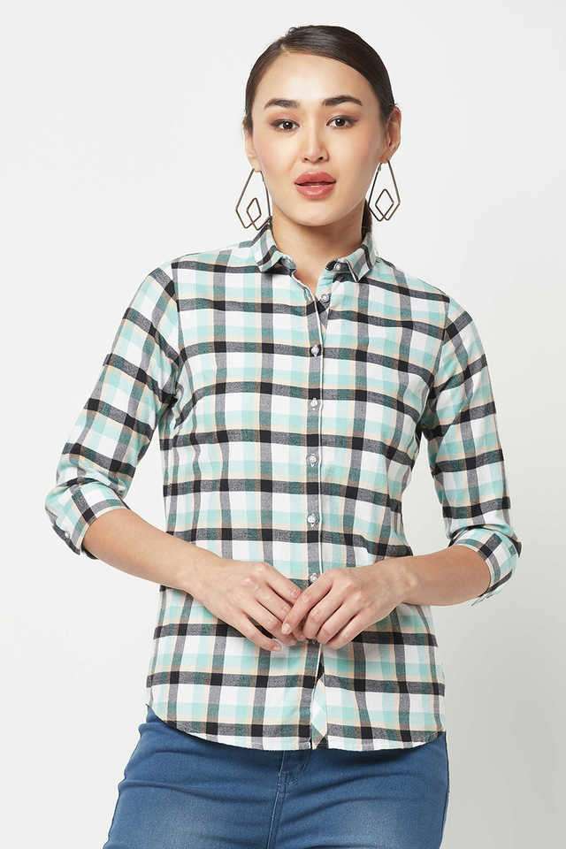 crimsoune club Checks Collared Cotton Women Casual Wear Shirt-picture-22