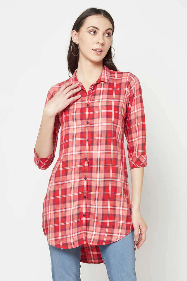 crimsoune club Checks Collar Neck Cotton Blend Women's Casual Wear Shirt-picture-40