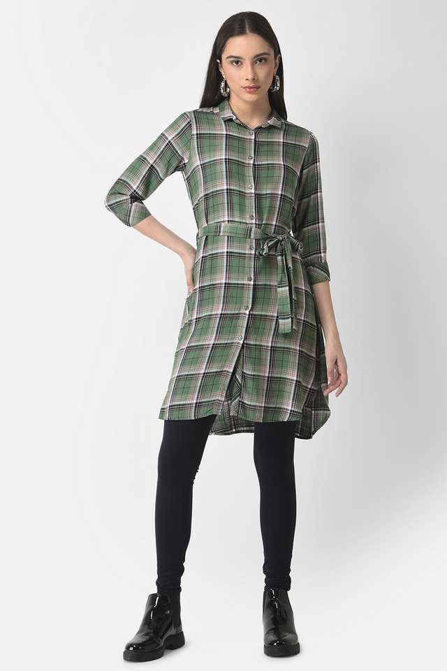 crimsoune club Checks Collared Lyocell Women Dress-picture-30