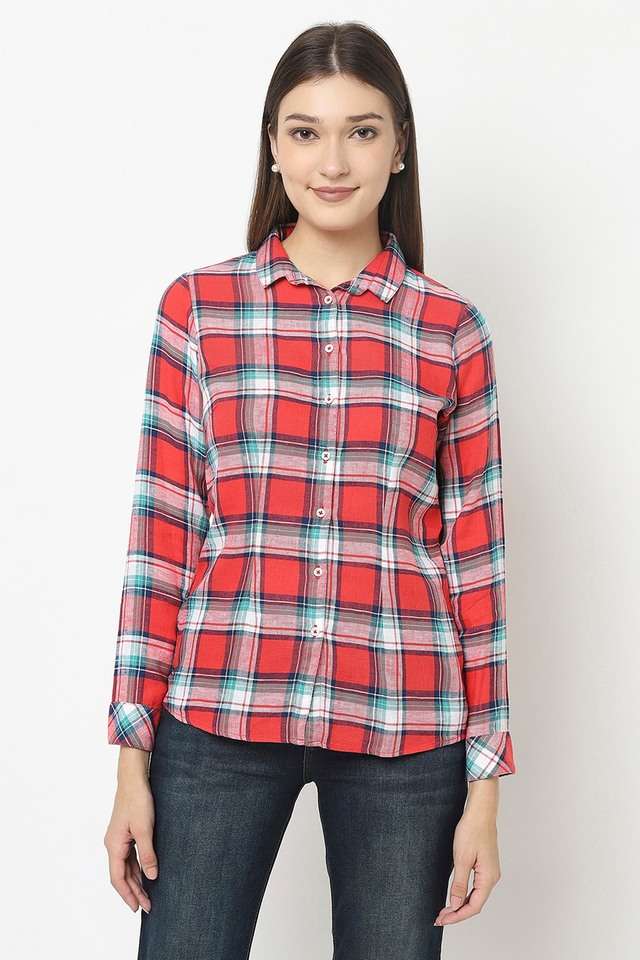 crimsoune club Checks Collared Lyocell Women Casual Wear Shirt-picture-23