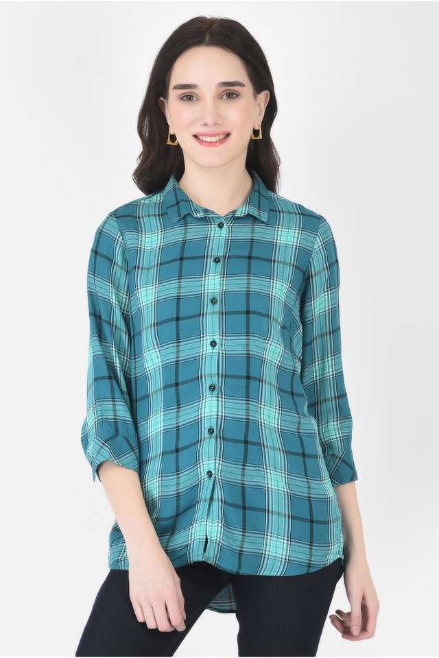 crimsoune club Checks Lyocell Collar Neck Women's Casual Shirt-picture-34