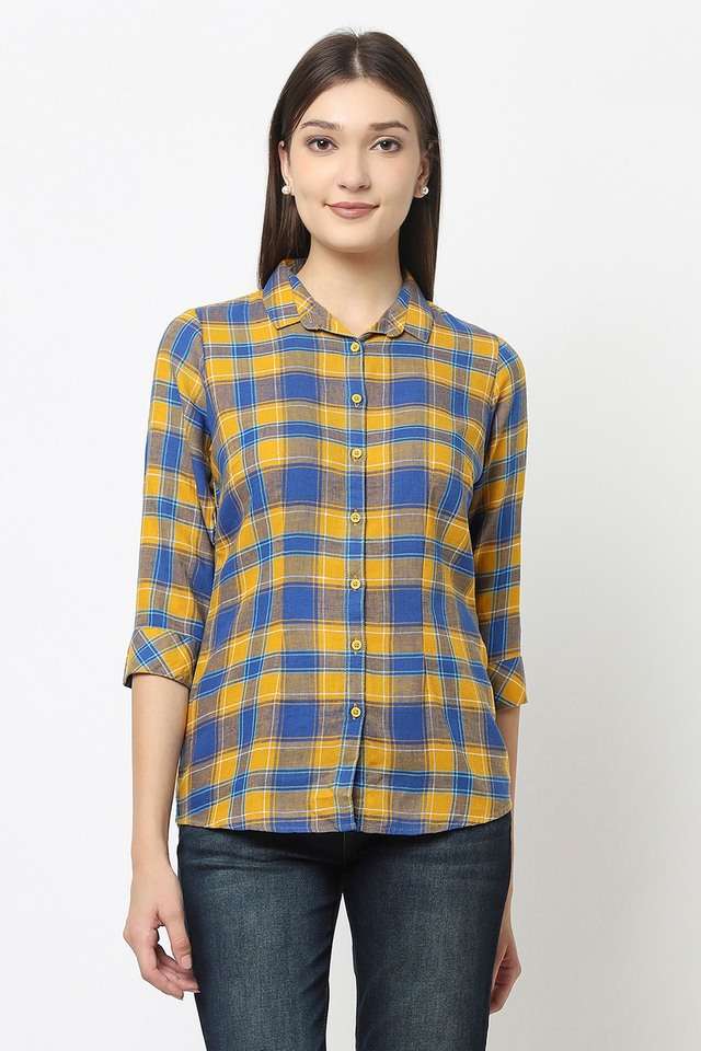 crimsoune club Checks Collared Lyocell Women Casual Wear Shirt-picture-25