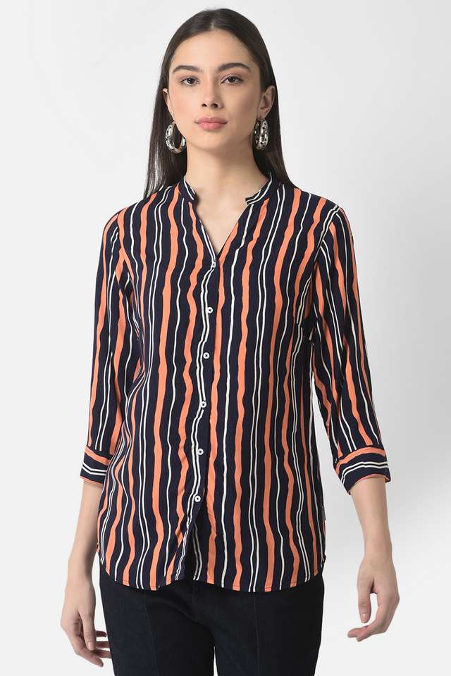 crimsoune club Stripes Collared Lyocell Women Casual Wear Shirt-picture-34