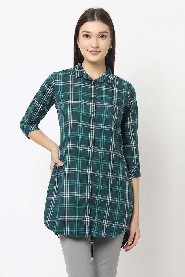 crimsoune club Checks Cotton Blend Collar Neck Women's Casual Shirt-picture-36