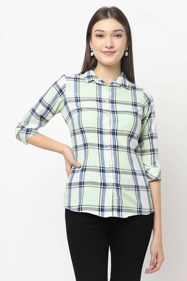 crimsoune club Checks Collared Cotton Blend Women Casual Wear Shirt-picture-26