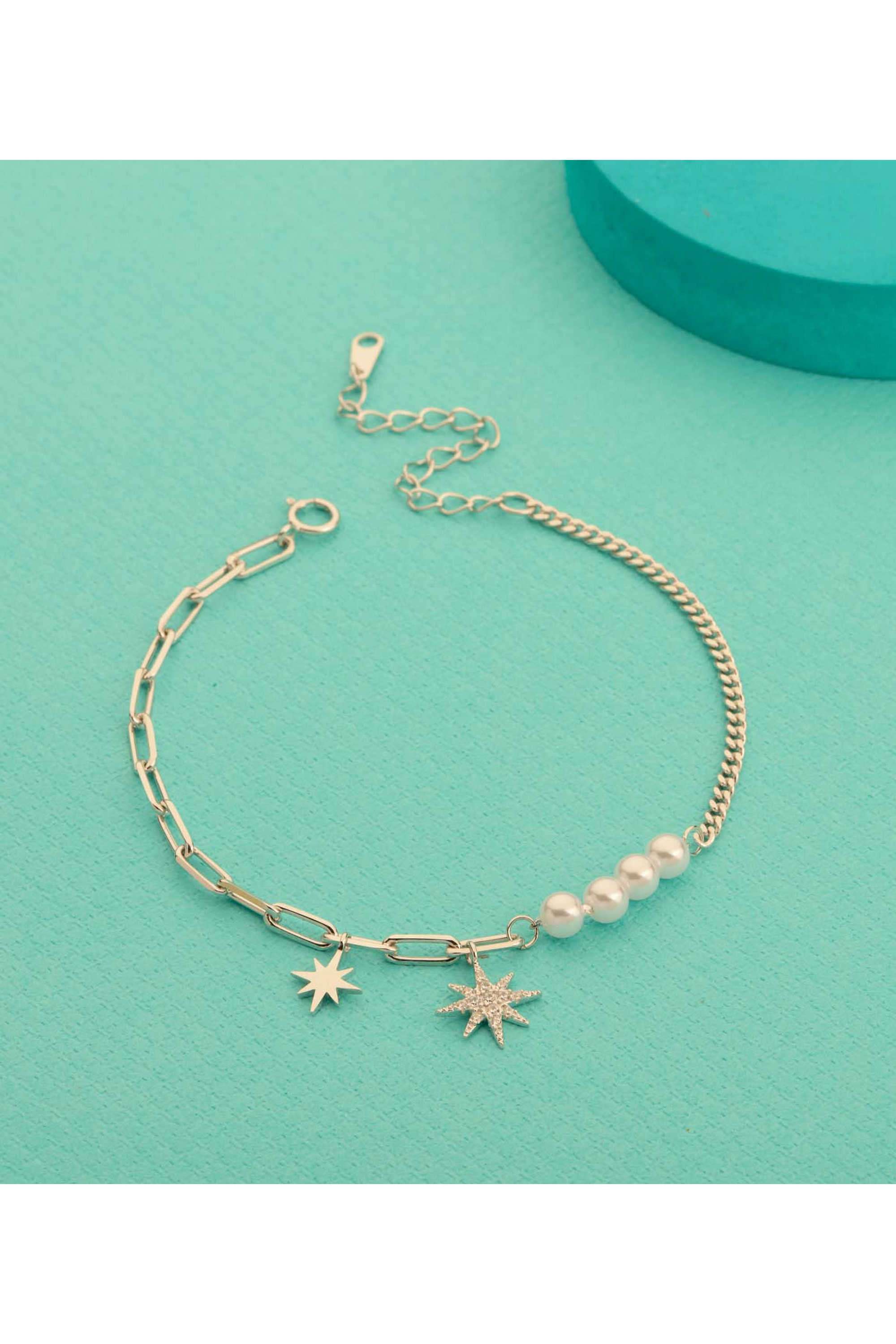 Silver-Casual-Wear-Women-Velvet-Shine-Bracelet