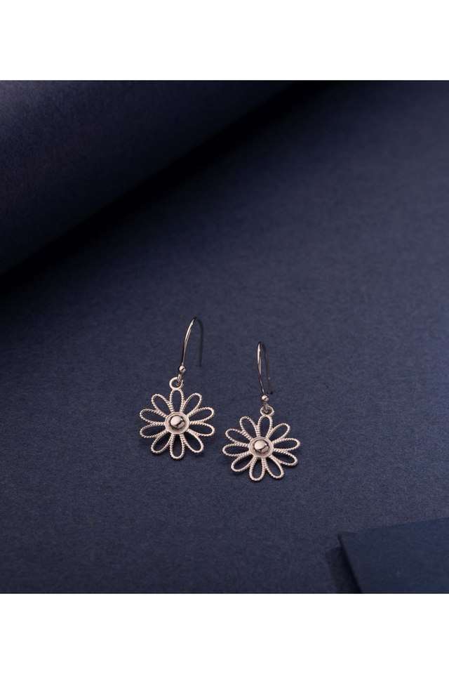 Silver-Flower-Drop-Earrings