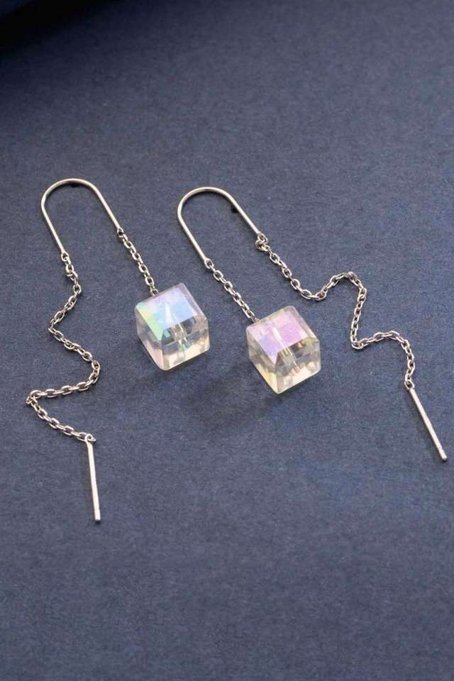 Cube-Shiny-Artificial-Crystal-Decor-Threader-Earrings