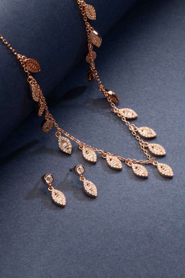 Radiant-Cluster-Rose-Gold-Polish-Silver-Necklce-Set