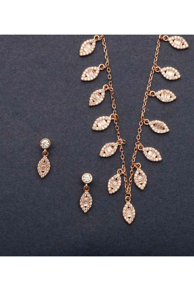 Radiant-Cluster-Rose-Gold-Polish-Silver-Necklce-Set