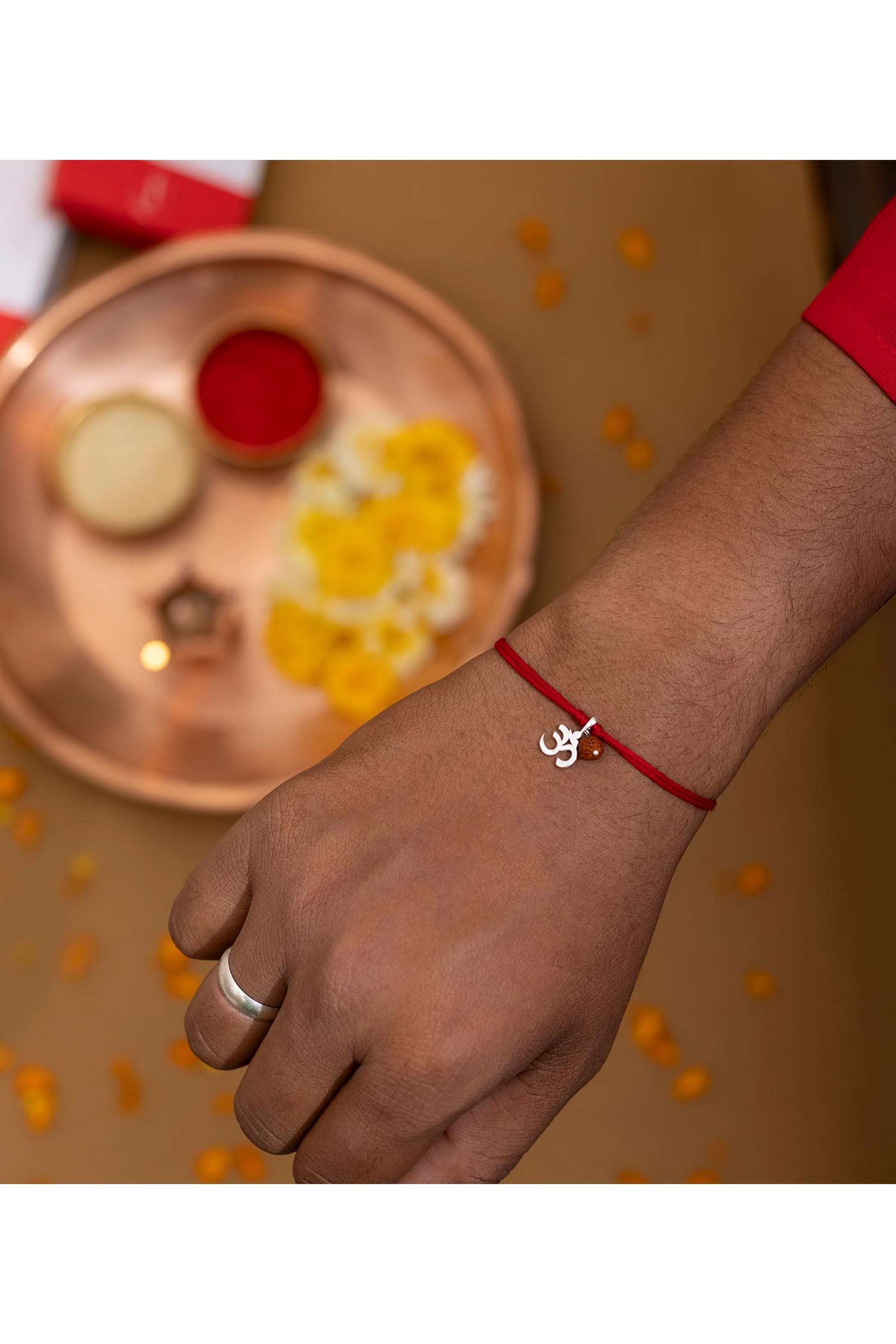 Silver-Ethnic-Men-s-Om-Rudraksha-Rakhi