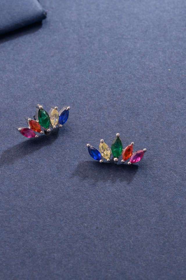 Silver-Multicoloured-Crown-Earrings