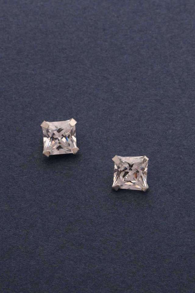 Classic-Princess-Cut-Cz-Solitaire-Silver-Studs