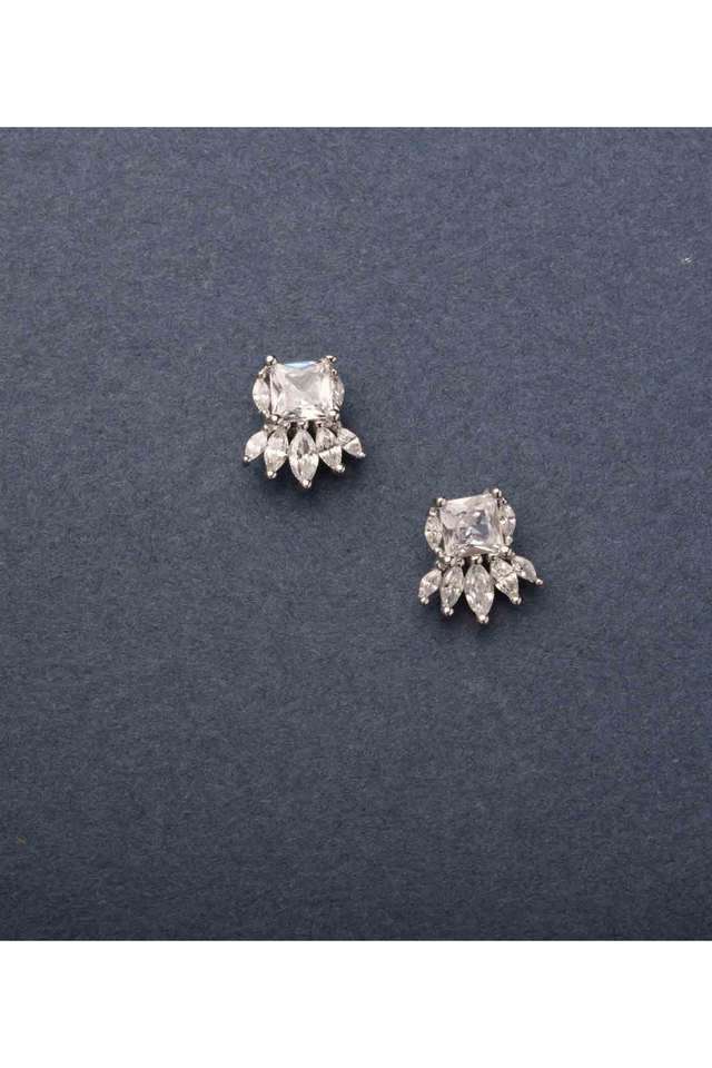 Rhodium-Plated-Cubic-Zirconia-/-American-Stud-Earrings