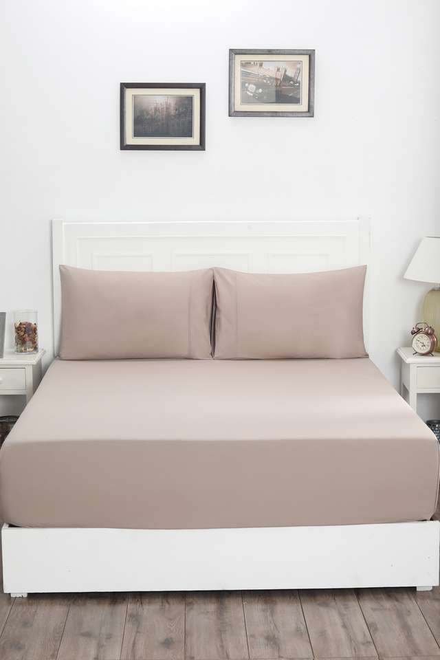 Colorart-Slumber-Solid-Nomad-200-TC-Cotton-Double-Bed-Sheet-With-2-Pillow-Covers