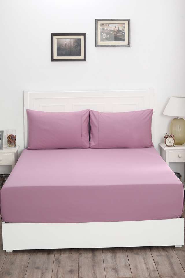 Colorart-Slumber-Solid-Dusky-Orchid-200-TC-Cotton-King-Bed-Sheet-With-2-Pillow-Covers