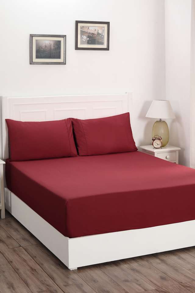 Colorart-Slumber-Solid-Cinnabar-200-TC-Cotton-Double-Bed-Sheet-With-2-Pillow-Covers