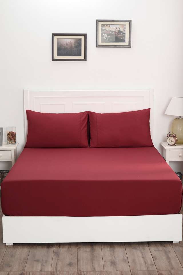 Colorart-Slumber-Solid-Cinnabar-200-TC-Cotton-Double-Bed-Sheet-With-2-Pillow-Covers