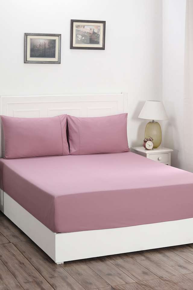 Colorart-Slumber-Solid-Dusky-Orchid-200-TC-Cotton-Double-Fitted-Sheet-With-2-Pillow-Case