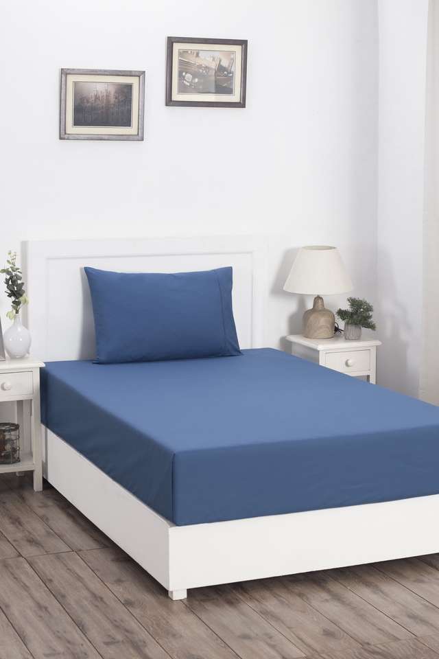 Colorart-Slumber-Solid-Saxsony-Blue-200-TC-Cotton-Single-Bed-Sheet-With-1-Pillow-Cover