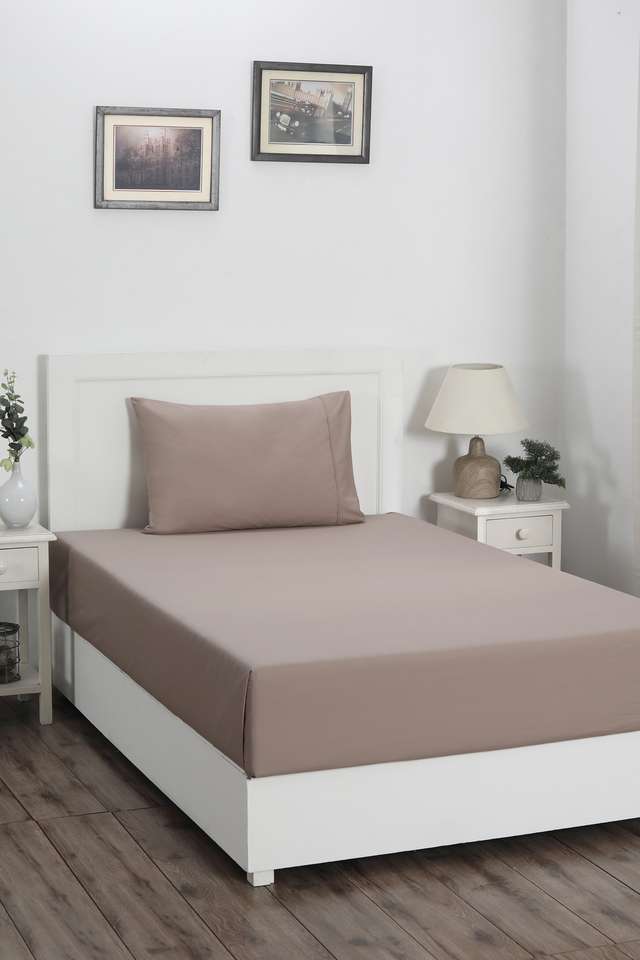 Colorart-Slumber-Solid-Nomad-200-TC-Cotton-Single-Fitted-Sheet-With-1-Pillow-Case